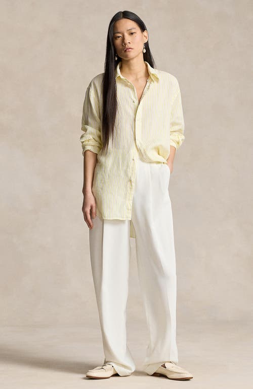 Shop Polo Ralph Lauren Oversize Stripe Linen Button-down Shirt In Coastal Yellow/white