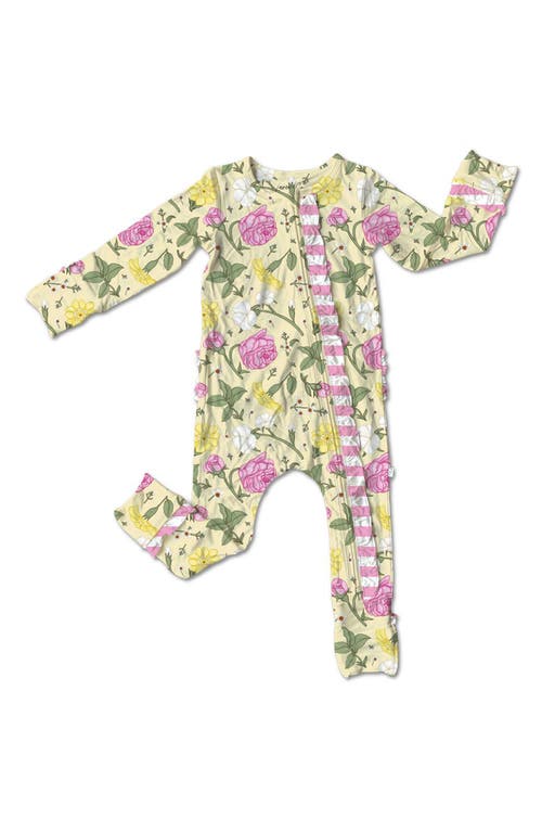 Laree + Co Emma Floral Ruffle Accent Convertible Footie Pajamas in Yellow