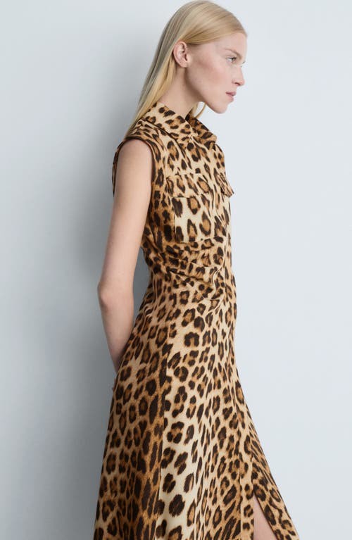 Mango Leopard Print Sleeveless Midi Shirtdress In Brown