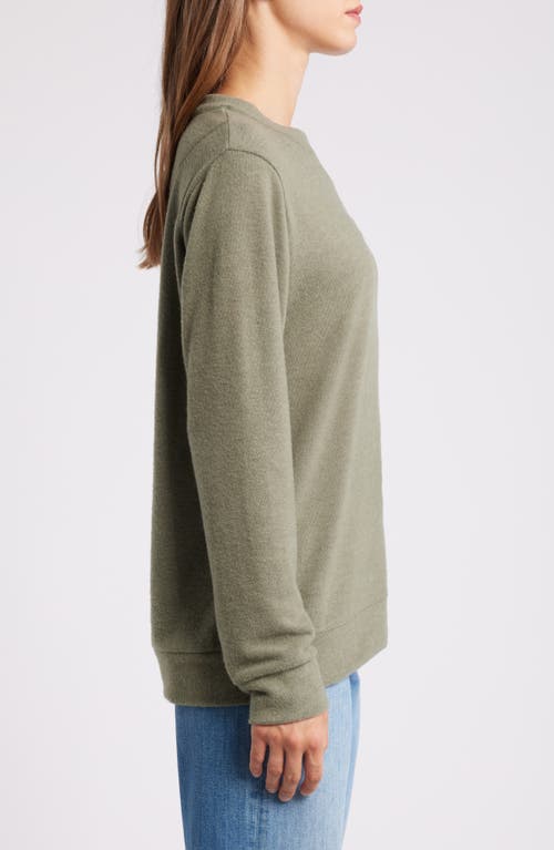 Loveappella Crewneck Brushed Jersey Top In Olive
