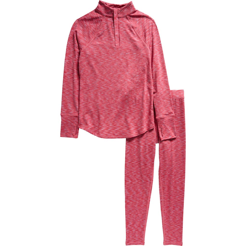 Zella Girl Kids' Cozy Base Layer Quarter Zip Pullover & Leggings Set In Red
