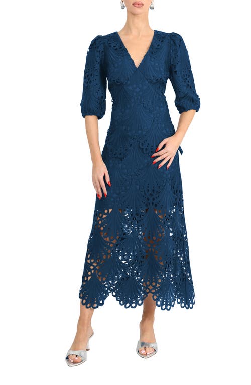 Shop Adelyn Rae Kinsley Puff Sleeve Lace Midi Dress In Teal