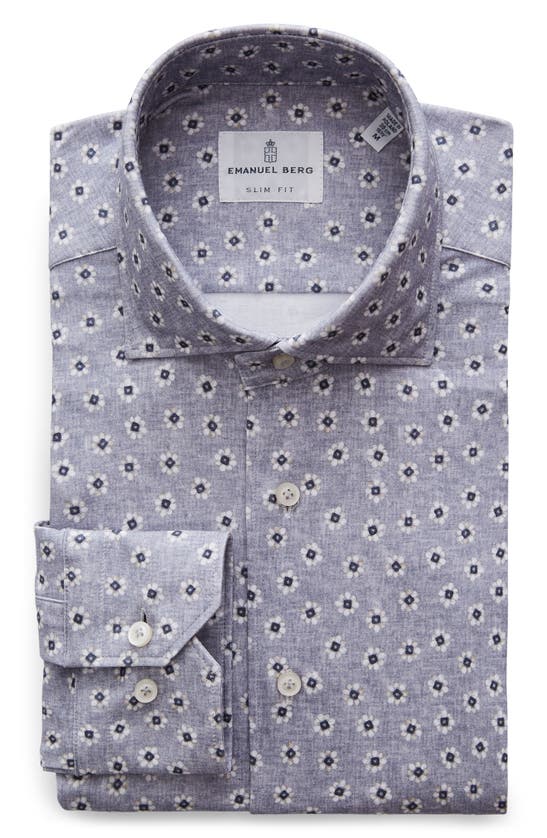 Shop Emanuel Berg 4flex Modern Fit Floral Knit Button-up Shirt In Medium Grey