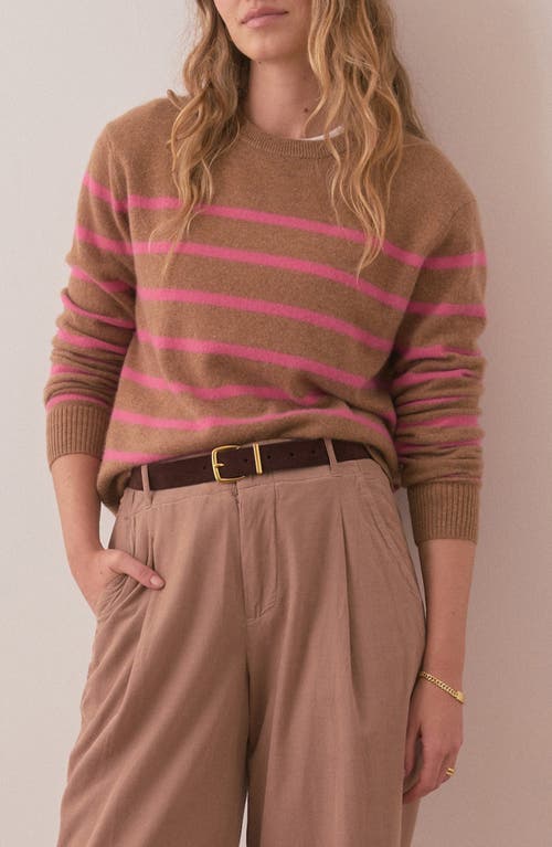 Marine Layer Harper Stripe Cashmere Sweater in Camel/Pink 