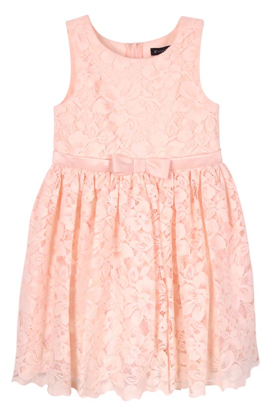 Zunie Kids' Floral Lace Cotton Blend Dress In Blush