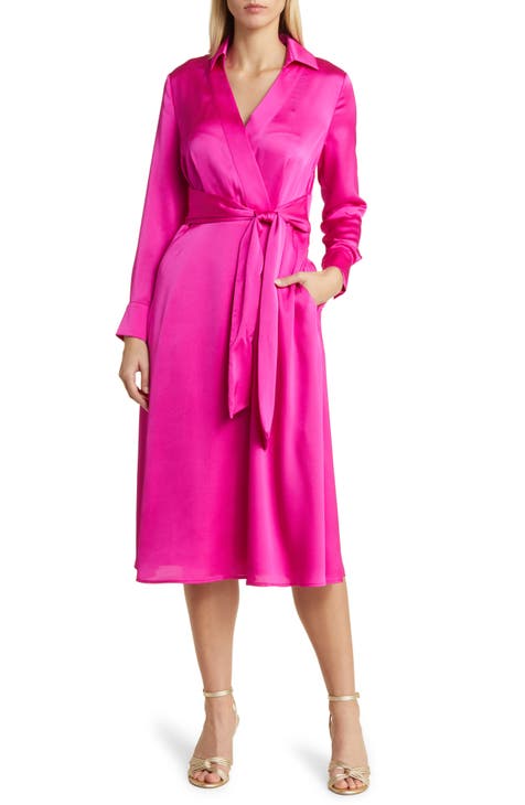 ASOS DESIGN Maternity stretch satin wrap midi dress in rose pink
