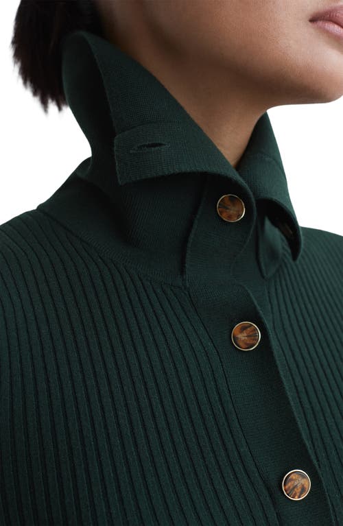 Reiss Green Maria Petite Button Through Bodycon Midi Dress In Green
