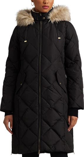 Lauren ralph lauren faux fur outlet trim puffer maxi puffer coat