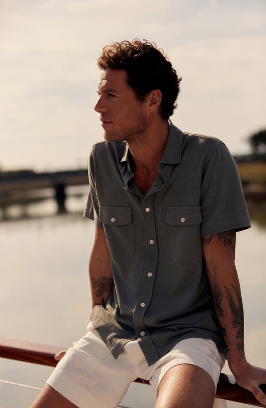 Billy Reid Short Sleeve Hemp Cotton Knit Shirt In Washed Grey