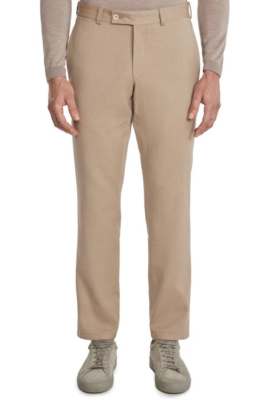 Jack Victor Palmer Crossover Stretch Cotton & Wool Dress Pants In Tan