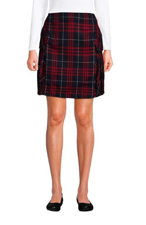 Lands' End School Uniform Young Side Pleat Plaid Skort Above The Knee In Classic Navy Large Plaid