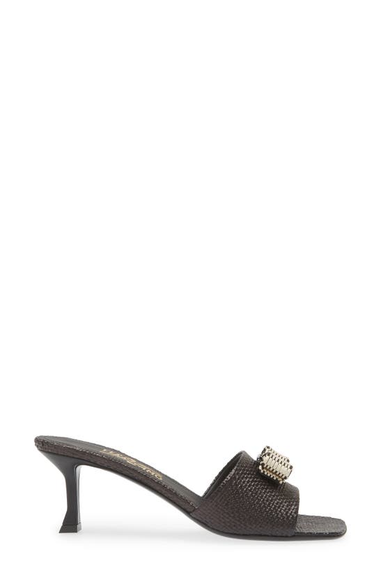 Shop Ferragamo Vara Woven Bow Kitten Heel Slide Sandal In Black