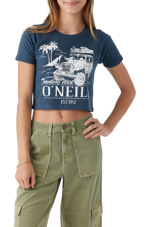 Shop O'neill Kids' Traveling West Cotton Graphic Crop T-shirt In Slate