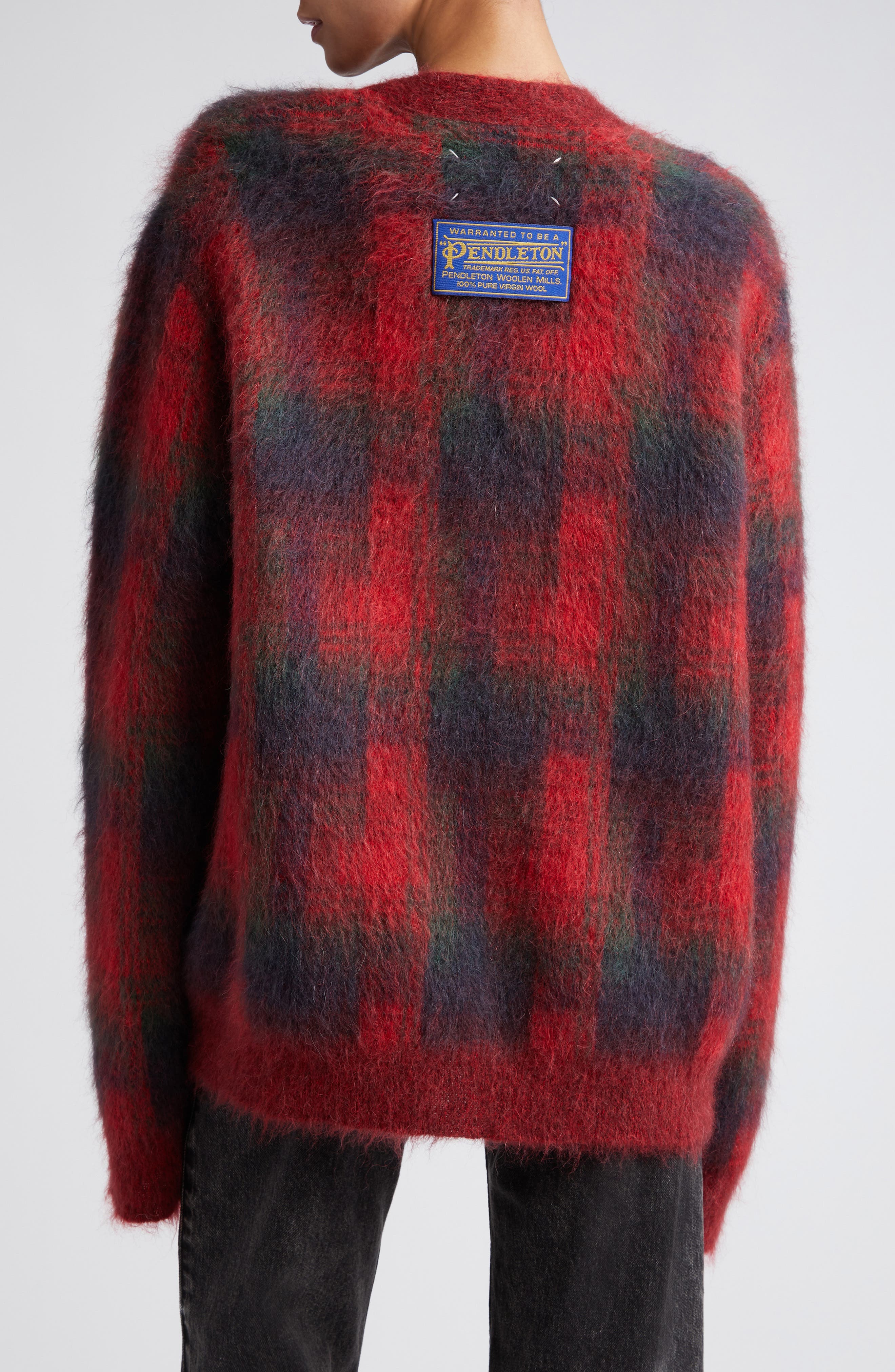 Maison Margiela x Pendleton Plaid Mohair & Wool Blend V-Neck