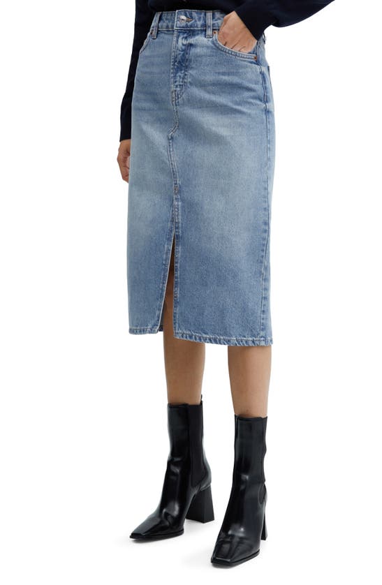 Mango Denim Midi Skirt In Medium Blue