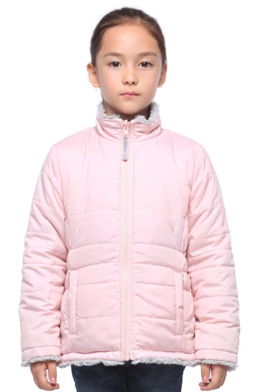 Rokka&rolla Kids' Reversible Fleece Puffer Jacket In Frost Gray/chalk Pink