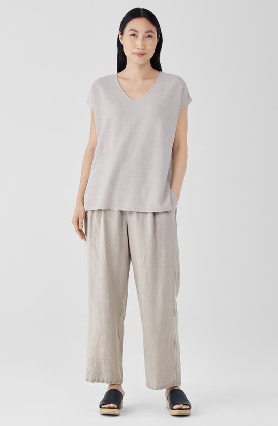 Shop Eileen Fisher V-neck Organic Linen & Cotton Tunic Sweater In Natural White