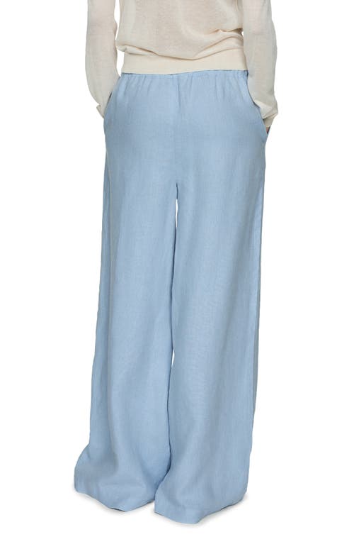 Mango Wideleg Linen Trousers Sky Blue In Sky Blue
