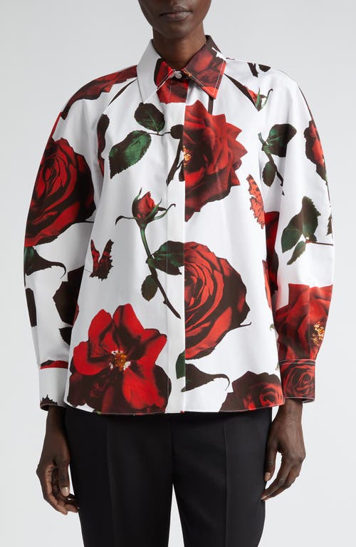 Alexander McQueen Tudor Rose Poplin Shirt in Opticalwhite at Nordstrom, Size 0 Us