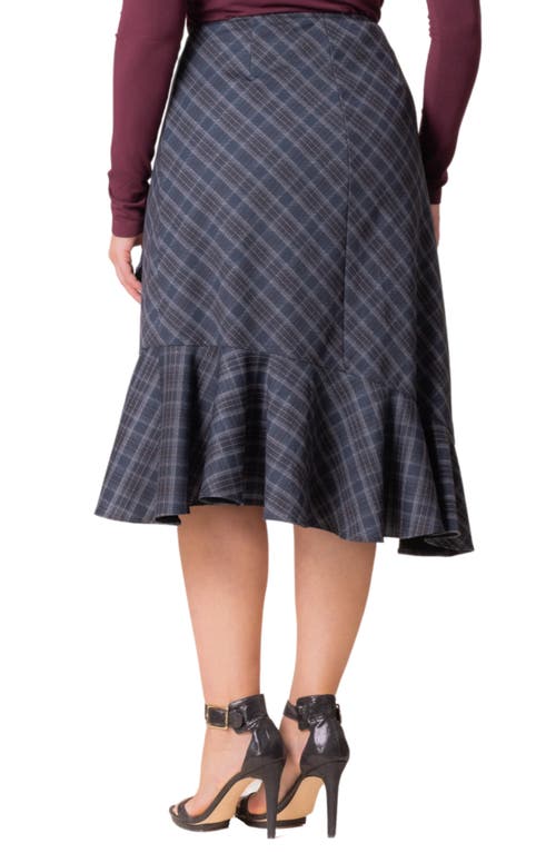Kiyonna Carina Flounce Faux Wrap Skirt In Inkwell Plaid