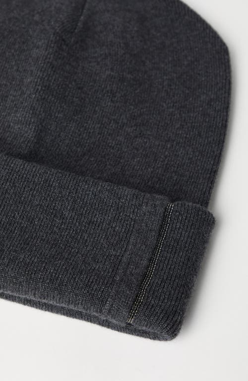 Shop Brunello Cucinelli Cashmere Rib Knit Beanie With Monili In Lignite Grey