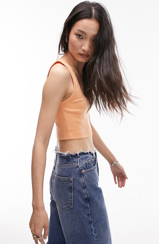 Shop Topshop Rib Stretch Cotton Crop Top In Orange