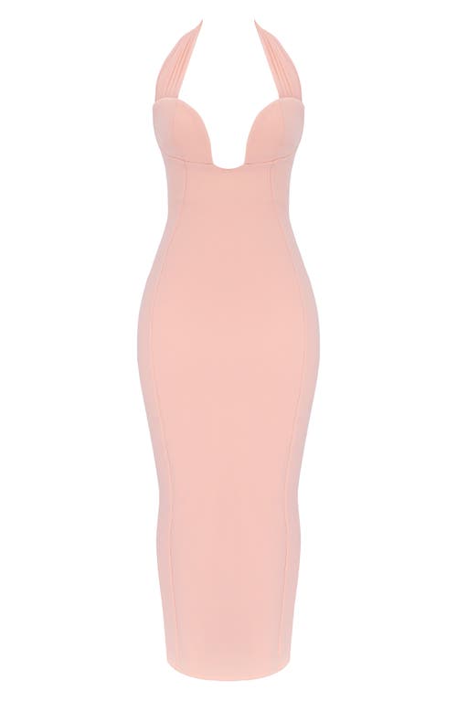 House Of Cb Gianina Halter Column Gown In Peach Nectar