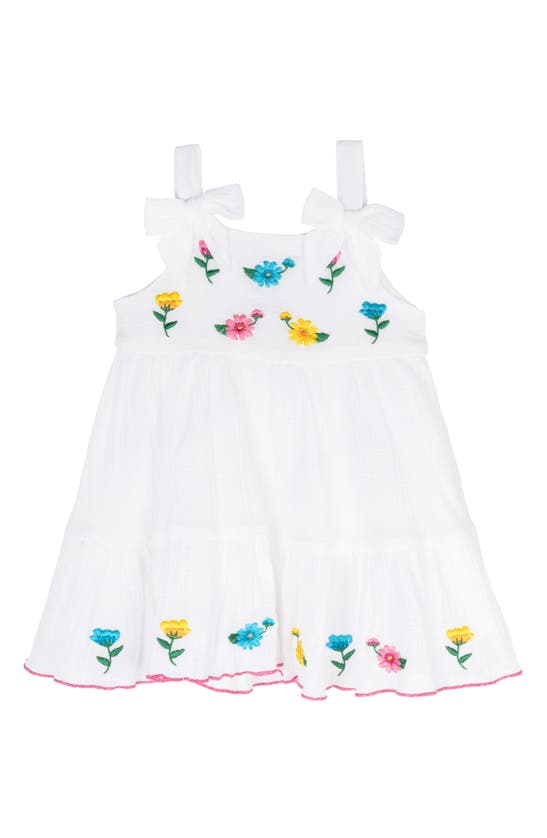 Rare Editions Babies' Embroidered Cotton Gauze Dress In White