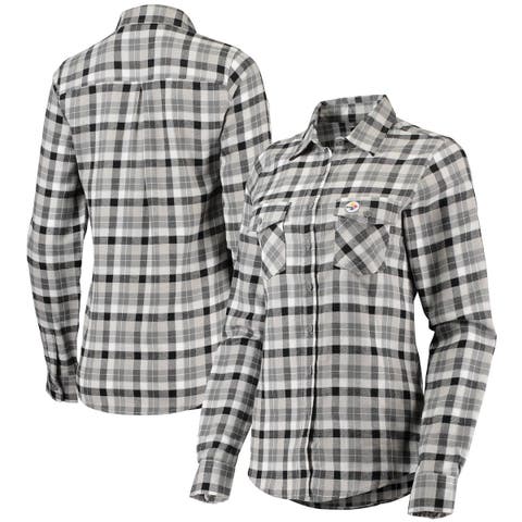 Dallas Cowboys Antigua Women's Ease Flannel Button-Up Long Sleeve Shirt -  Navy/Gray