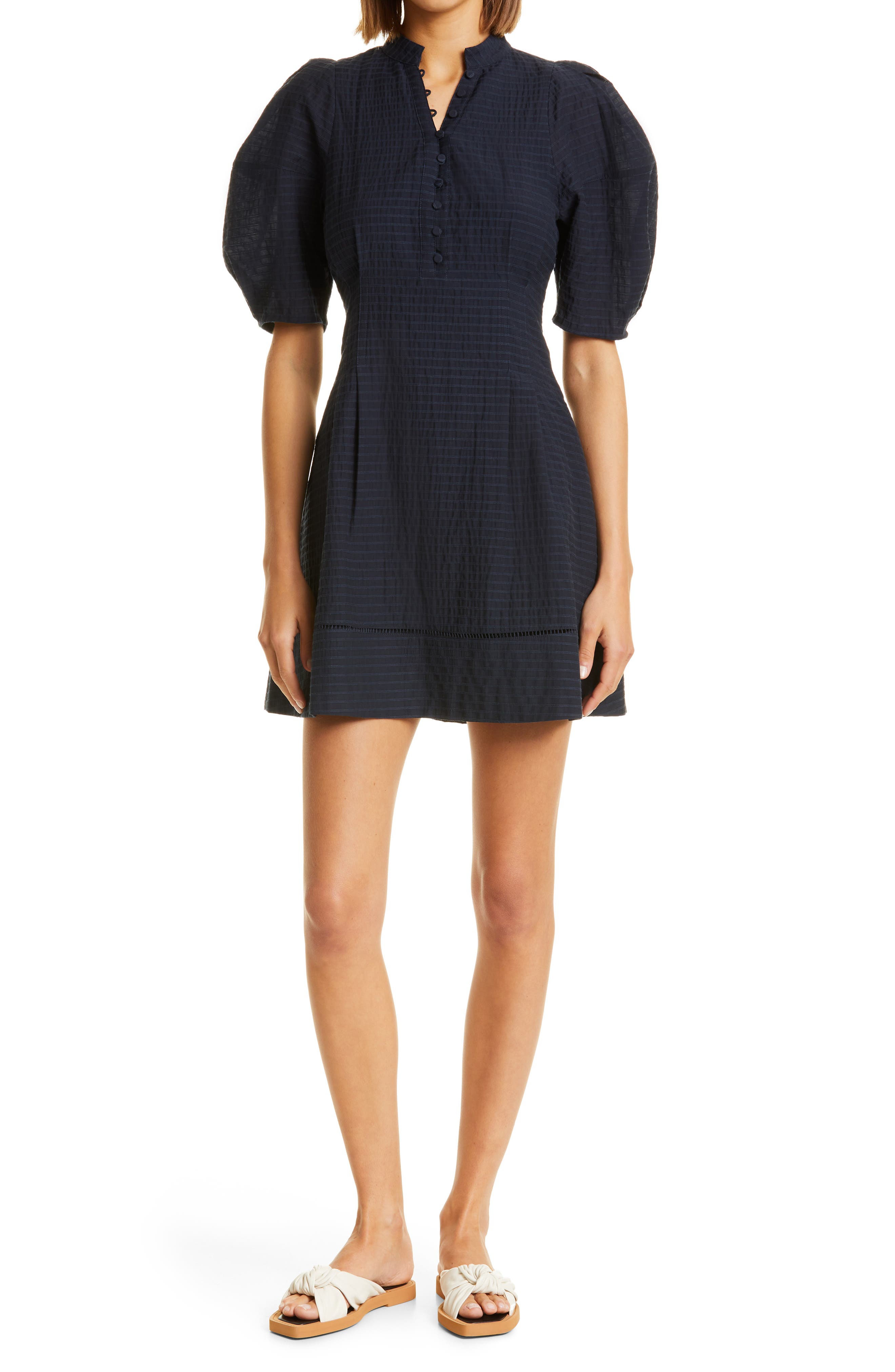 Club Monaco Puff Sleeve Minidress in Dark Navy at Nordstrom, Size 00