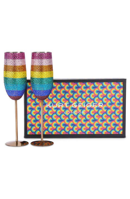 Shop Kurt Geiger Set Of 2 Rainbow Crystal Champagne Flutes In Mult/other
