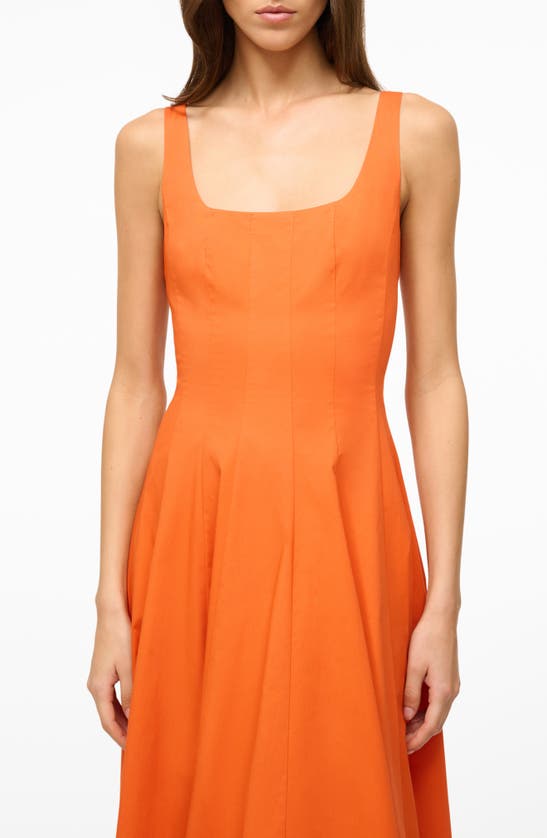 Shop Staud Wells Stretch Cotton Fit & Flare Midi Dress In Tangerine