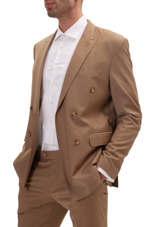Ron Tomson Super 120s Wool Double Breasted Tuxedo Jacket In Khaki