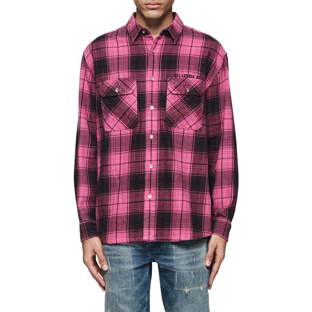 Purple Brand Men's Plaid Cotton Flannel Shirt In Pink