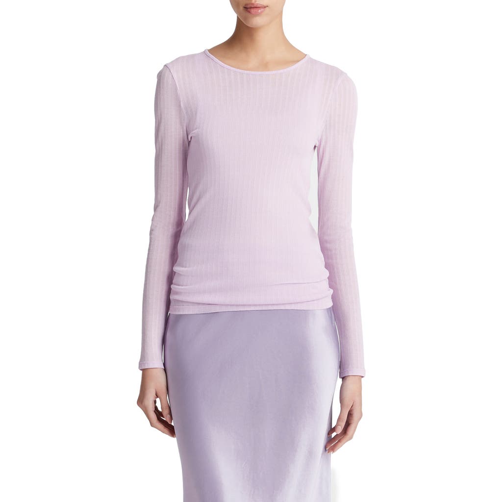 Shop Vince Semisheer Rib Long Sleeve Top In Dark Peony