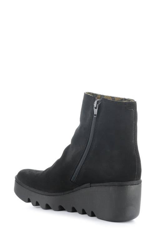 Shop Fly London Baan Platform Wedge Bootie In 004 Black Oil Suede