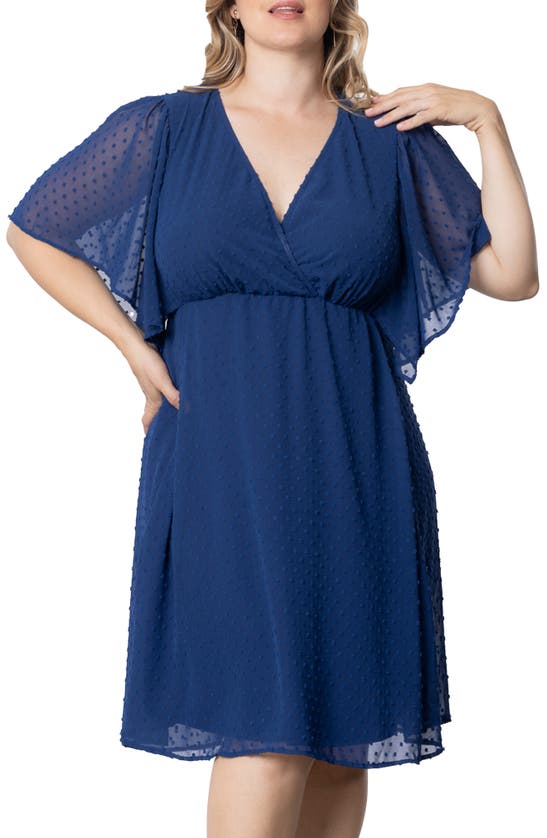 Kiyonna Florence Flutter Sleeve Dress In Denim Blue Dot