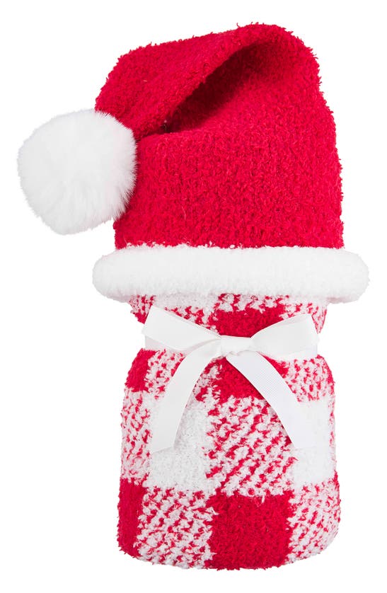 Mud Pie Santa Blanket & Hat Set In Red