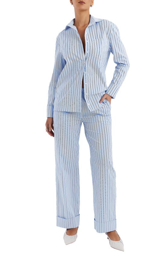 Mistress Rocks Stripe Boxy Button-up Shirt In Blue