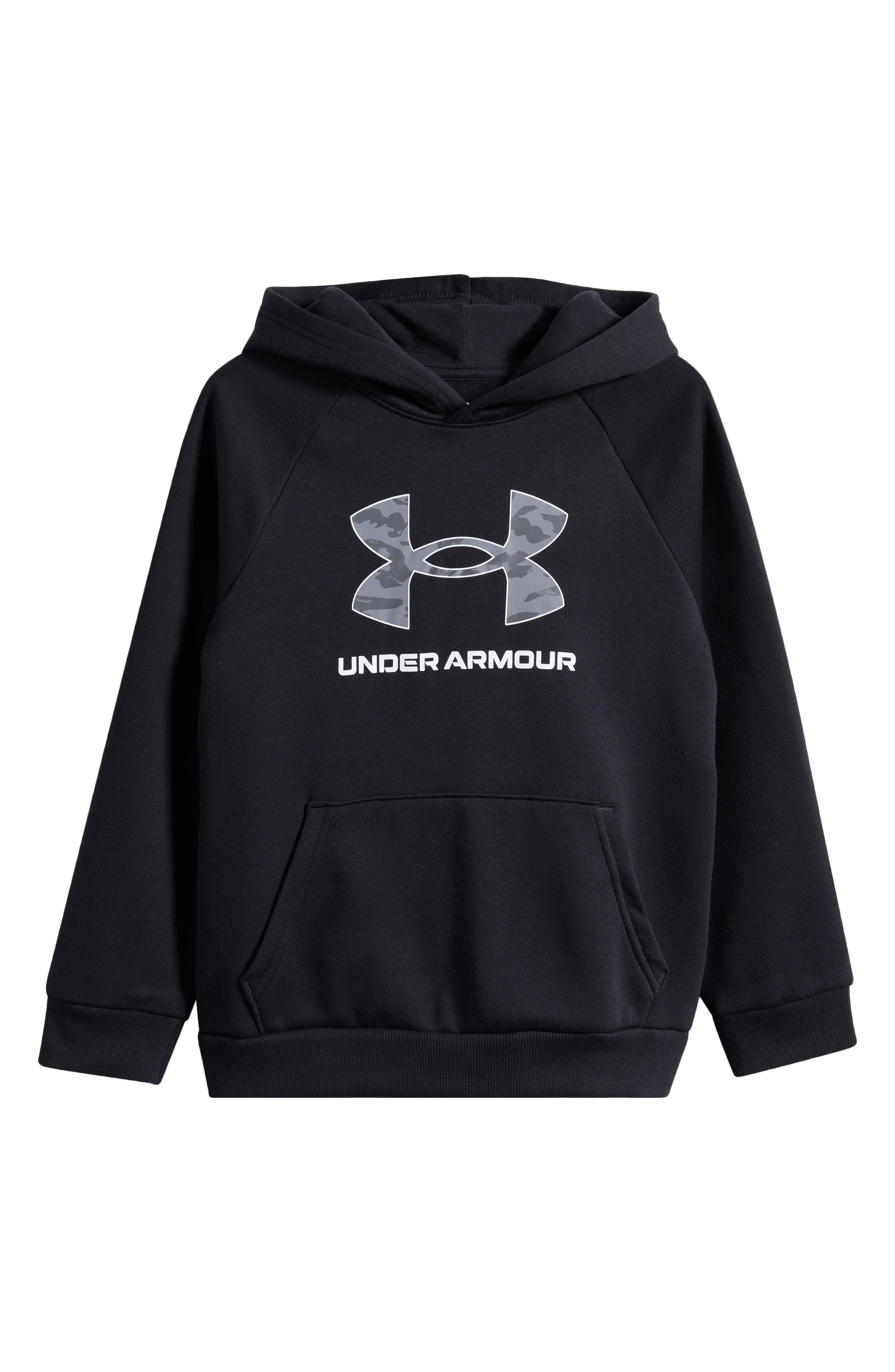 Under Armour Kids' UA Rival Fleece Graphic Hoodie in Black /Mod Gray /White 