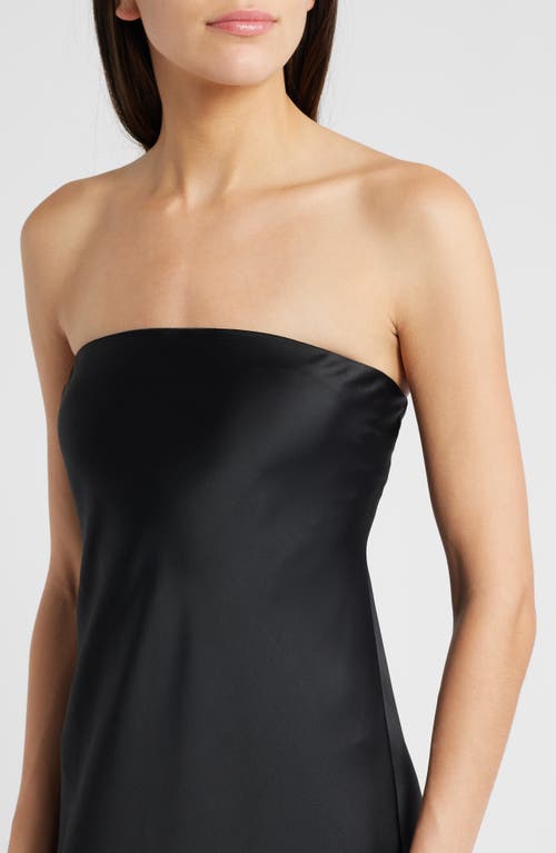 Wayf Odelle Strapless Satin Maxi Dress In Black