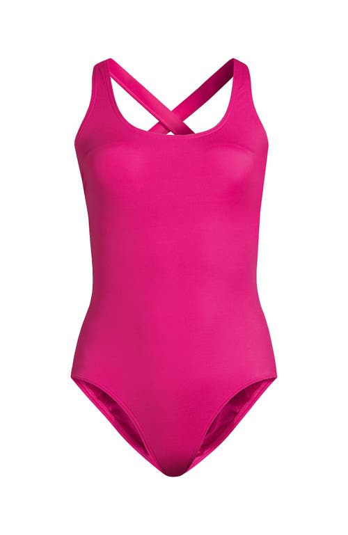 Shop Lands' End Chlorine Resistant Scoop Neck X-back High Leg Soft Cup Tugless Sporty One Piece Swimsuit In Prism Pink