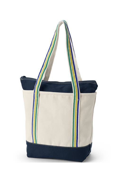 Lands' End Zip Top Long Handle Canvas Tote Bag In Natural/radiant Navy Stripe