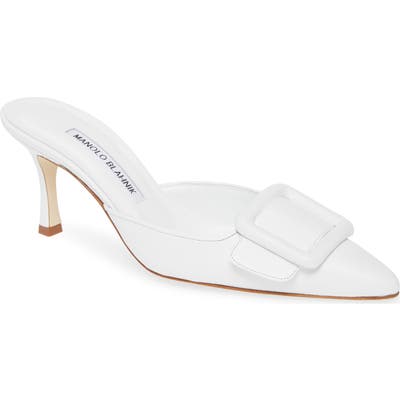 Manolo Blahnik Maysale Buckle Mule, White