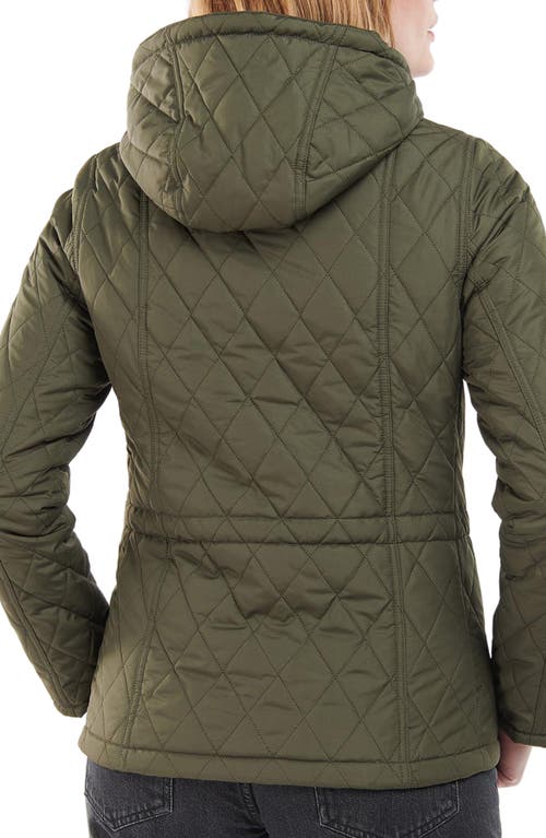 Shop Barbour Millfire Hooded Quilted Jacket In Olive/classic