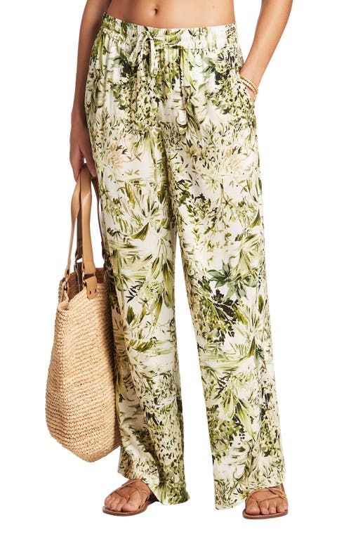 Cover-Up Palazzo Pants in Green White