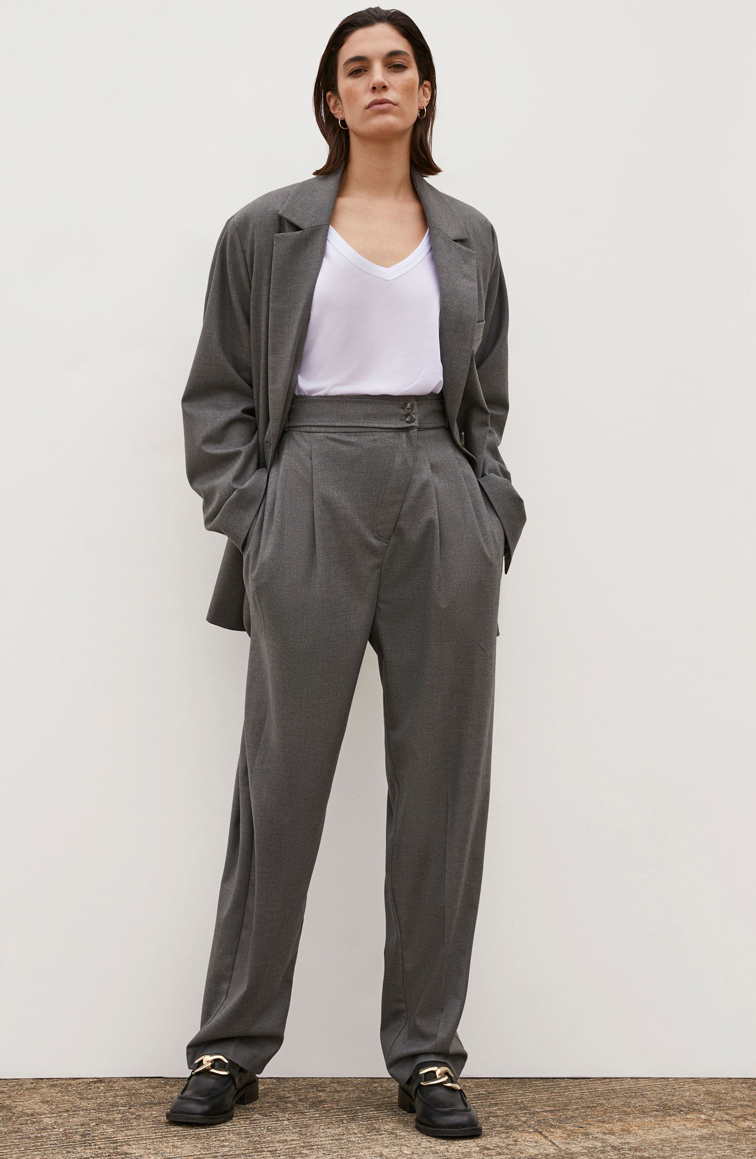 river island tailored dress with belt in pinstripe