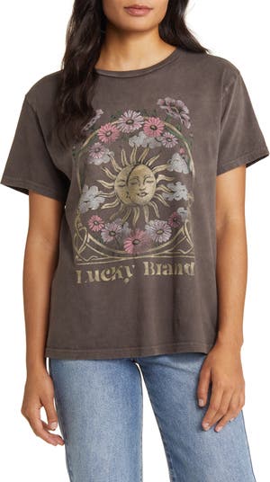 Lucky Brand Lucky Brand Women Top XL Gray Paisley T-Shirt Logo Graphic Long  Sleeve V Neck