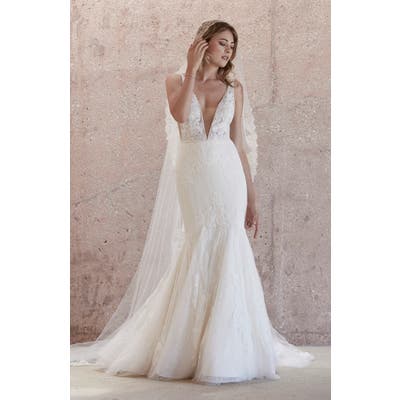 Watters Campbell Beaded Lace Mermaid Wedding Dress, Size - Ivory