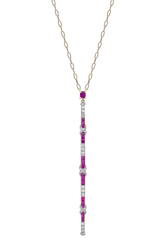 Shop Mindi Mond Ruby & Diamond Crisscross Pendant Necklace In Gold/platinum/diamond/ruby